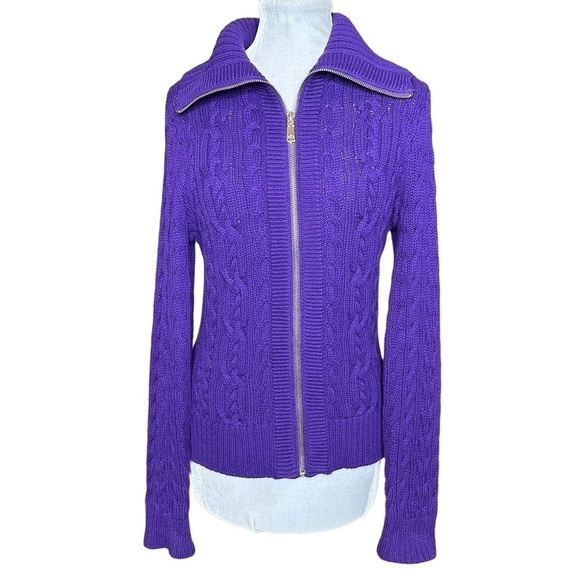 Lauren Ralph Lauren Purple Zip Up Cable Knit Sweater. Size P/L - Picture 1 of 5